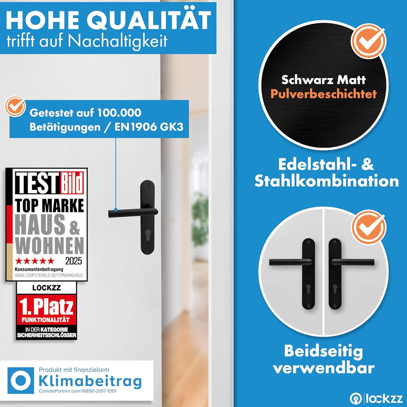 lockzz Türgriff Drückergarnitur Estenfeld, Edelstahl schwarz matt, Türbeschlag für Wohnungseingangst