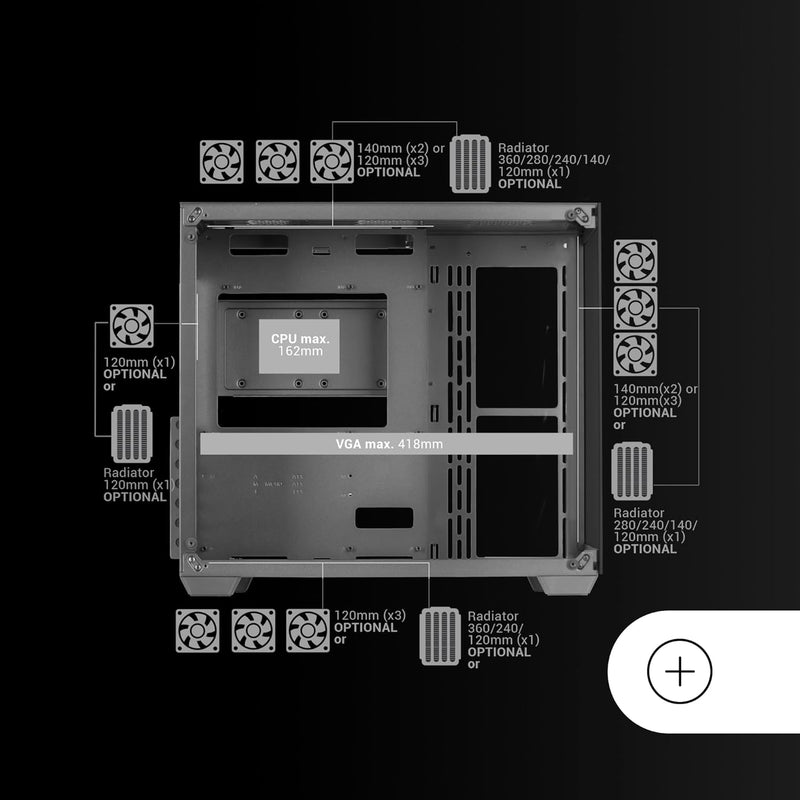 Mars Gaming MCV4 Weiss, Custom XXL E-ATX Gaming Tower, Rahmenloses Front und Seitenfenster Gehärtete