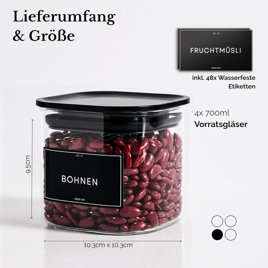 Vorratsgläser eckig mit Deckel 700ml [4er Set] 4x 700ml, 4x 700ml