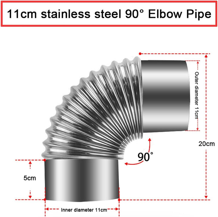 BLUVLY 90° Winkelrohr Abgasrohr, 2 Stück Edelstahl Schornsteingewinde Winkel Ø 50mm Ø 60mm Ø 110mm Ø