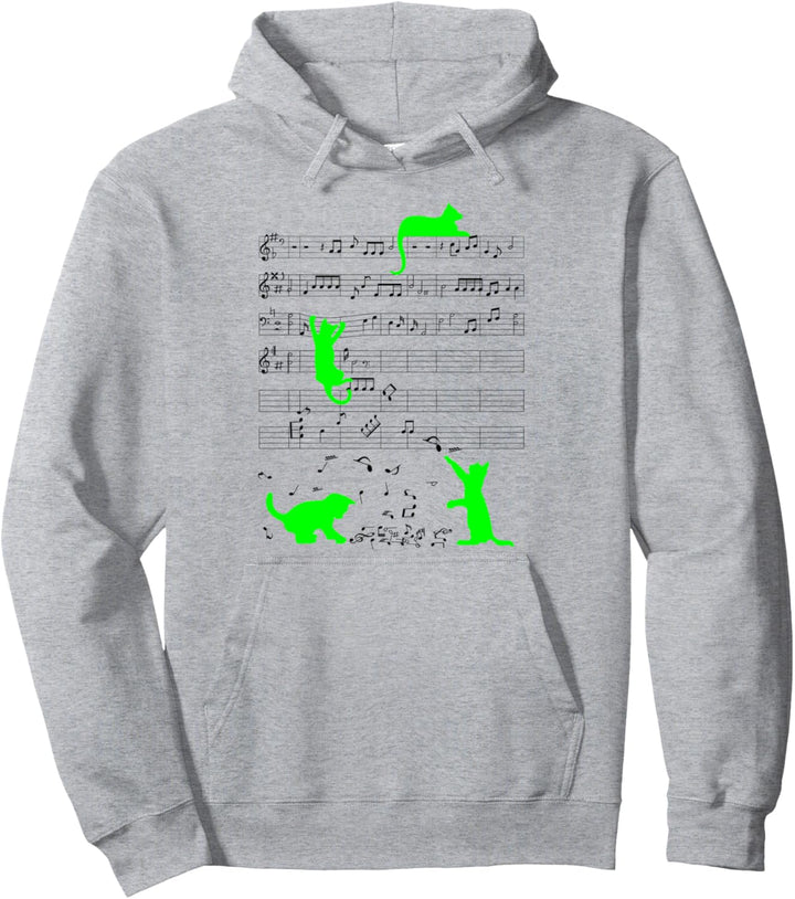 Niedliche Katze Musiknote Musiker Grün Pullover Hoodie