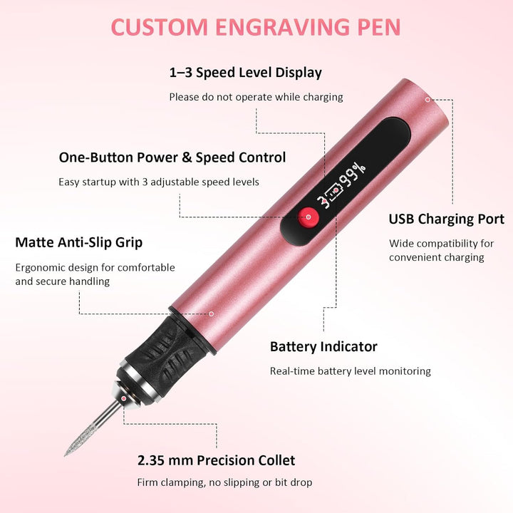 Customizer Gravierstift Set kabellos, wiederaufladbarer Customizer Engraving Pen mit 3 Geschwindigke