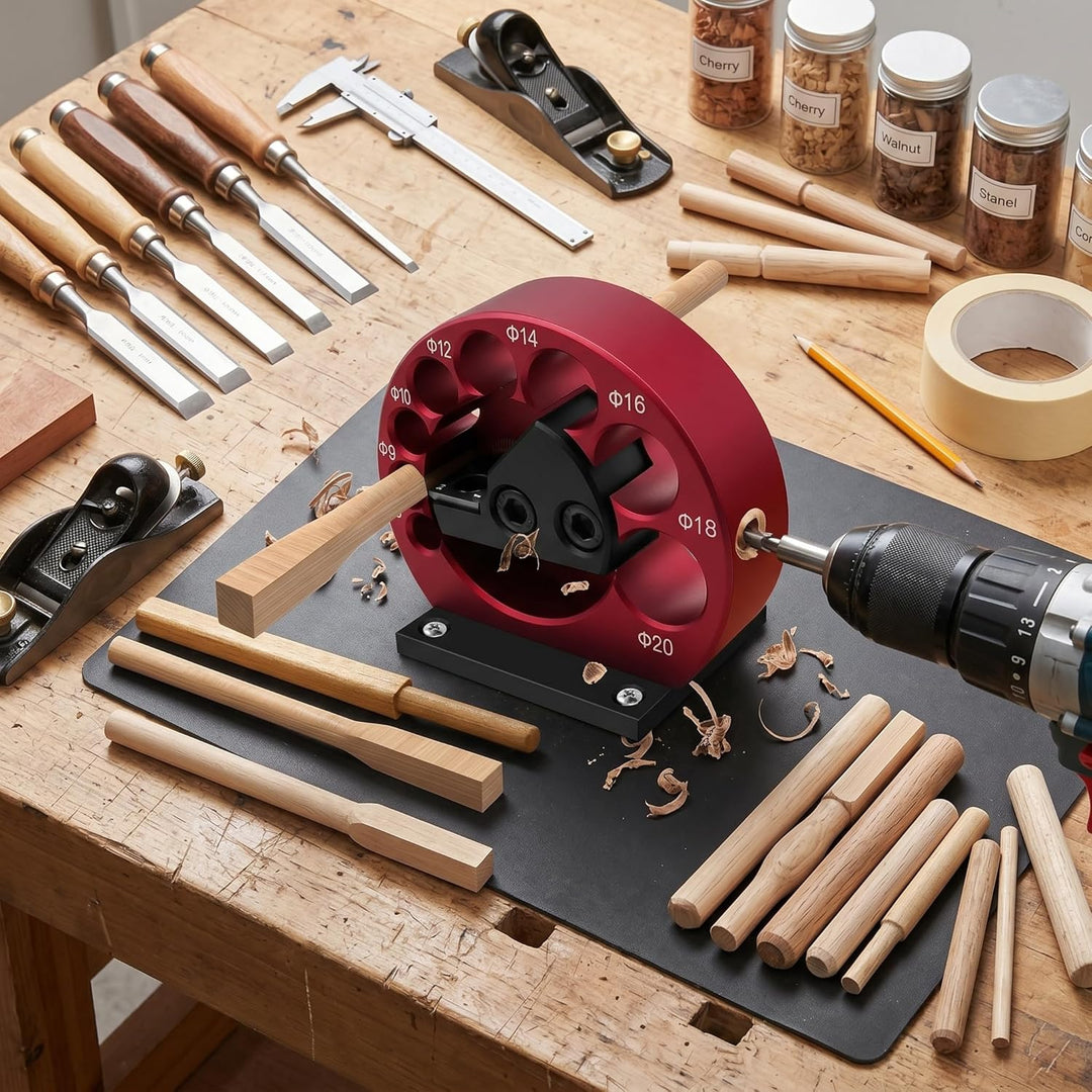 Dübelmacher Set, Dübelschneider, 8 Löcher, Verstellbares Rundungsgerät, Holzstab-Rundung Hilfswerkze