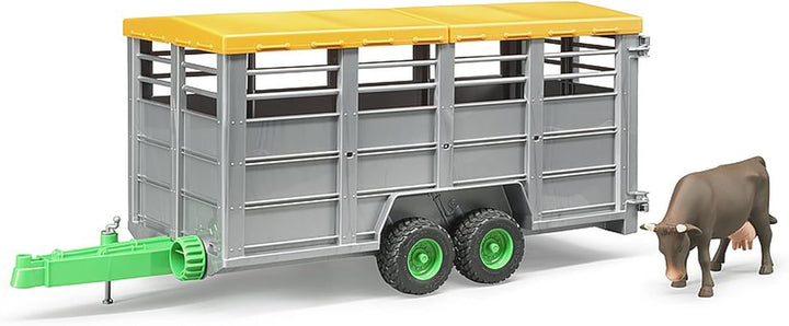 bruder 02227 - Viehtransportanhänger mit 1 Kuh - 1:16 Tiertransporter, Anhänger, Landwirtschaft, Bau