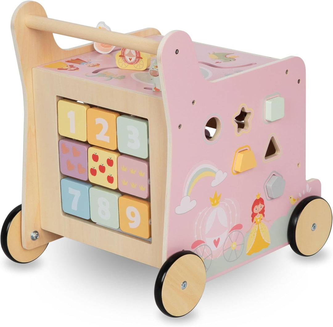 Mamabrum Holzläufer für Kinder, 2in1 Puder, Motorikwürfel, Frühkindspielzeug: Reiter, Sorter, Labyri