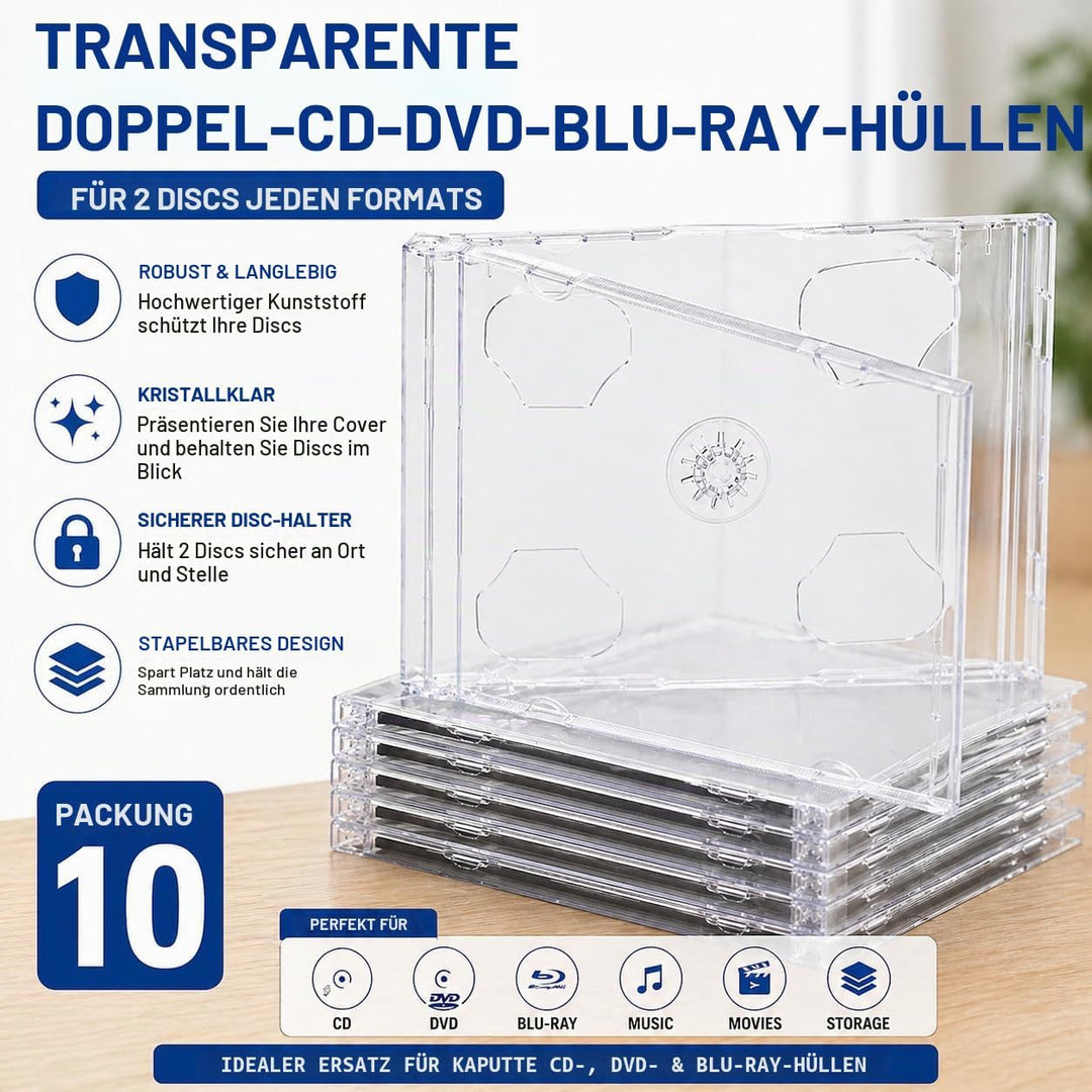 10 CD/Dvd Double Jewel Cases klar dragontrading ® Profi Qualität
