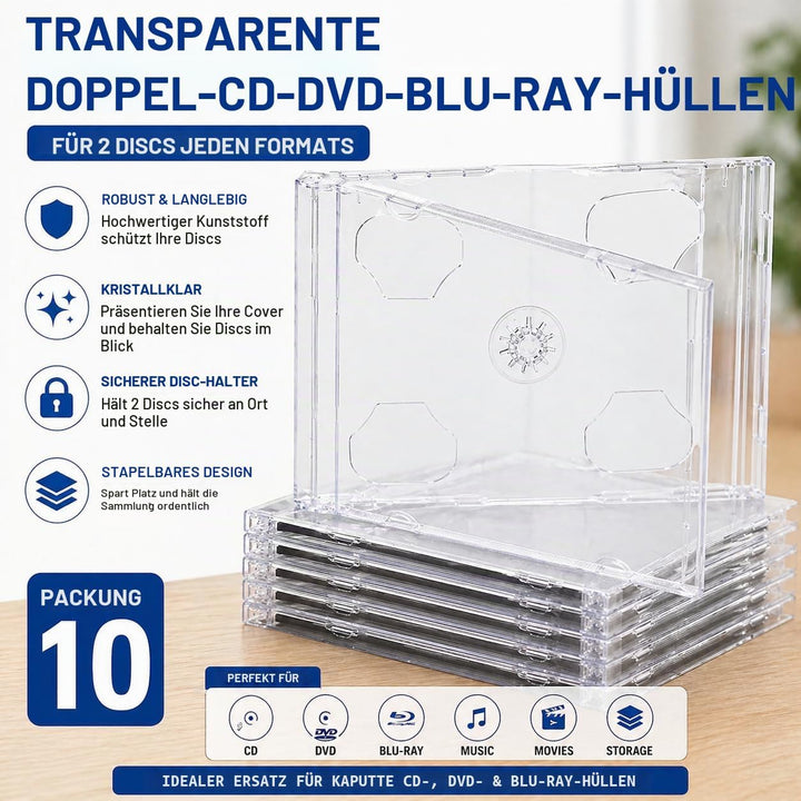 10 CD/Dvd Double Jewel Cases klar dragontrading ® Profi Qualität
