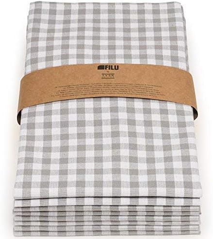 FILU Servietten 8er Pack Halbleinen (Leinen/Baumwolle) Grau/Weiss kariert (Farbe und Design wählbar)
