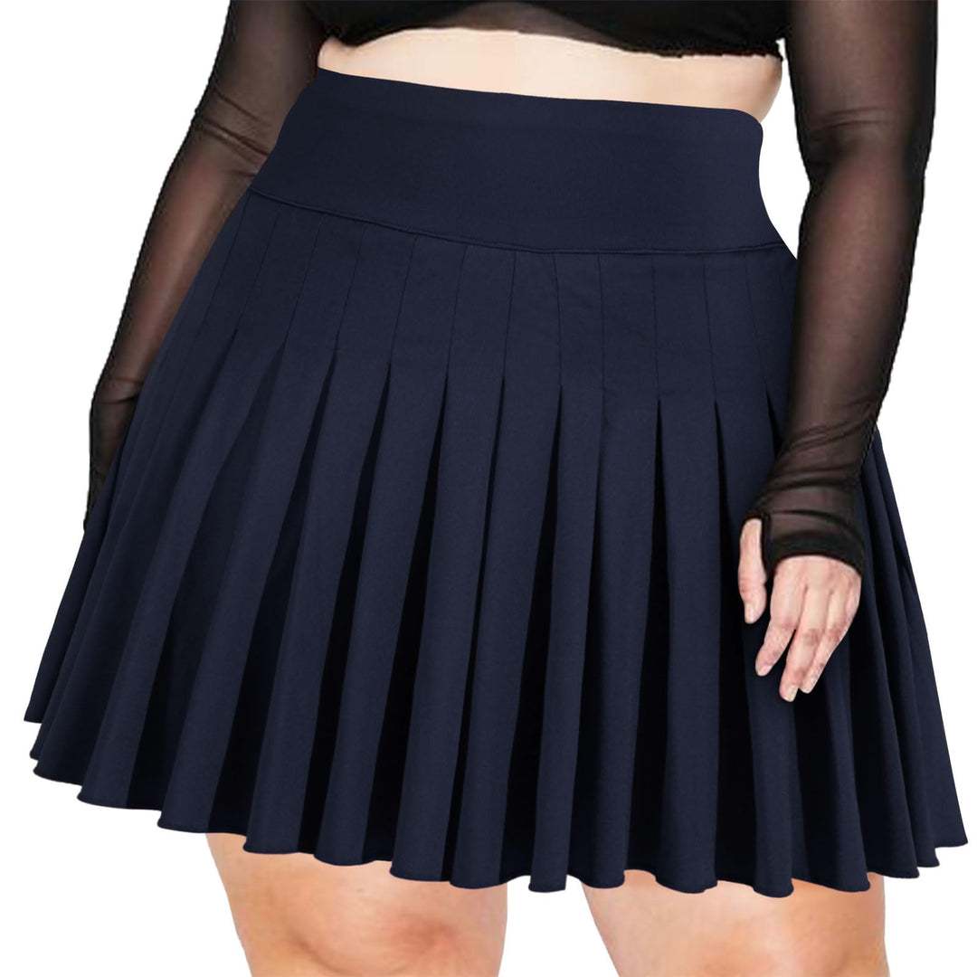 Moon Wood Damen Mini Rock Elastisch Hohe Taille Solid Basic Gefaltet Röcke Tennis Skater Skirt Kurz