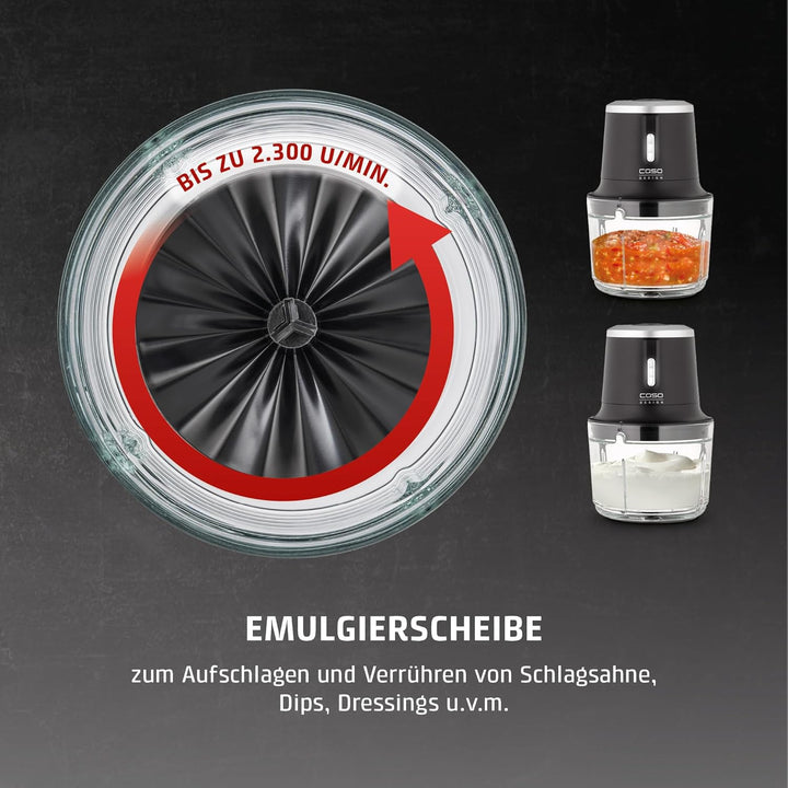 CASO Chop &amp; Go – kabelloser Design Zerkleinerer mit 4 Edelstahlklingen, flexibel und überall einsatz