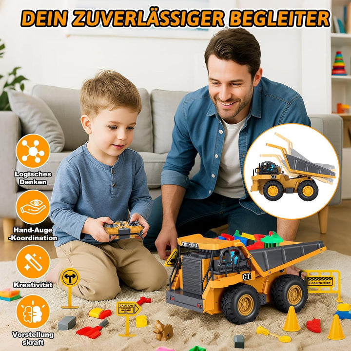 Ferngesteuerter Muldenkipper, Ferngesteuertes Baufahrzeug für Kinder mit Licht und Musik, 9 Kanal Ki