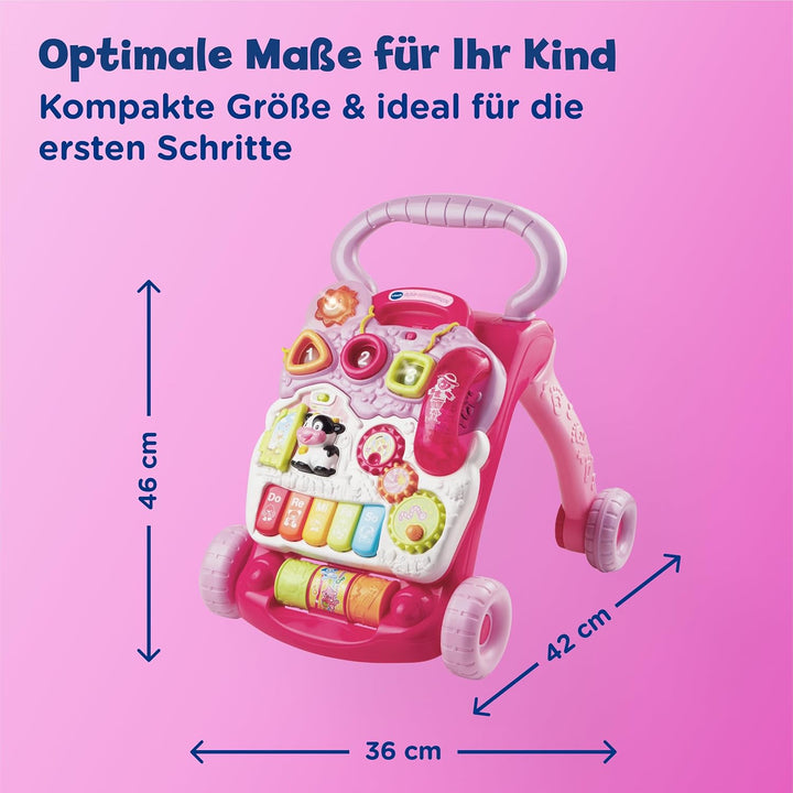 VTech Baby Spiel- und Laufwagen pink – Lauflernwagen mit regulierbarer Geschwindigkeit, Musik und ab