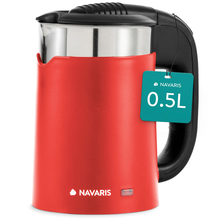 Navaris Edelstahl Reisewasserkocher 0,5L - mit 2 Trinkbechern - 16 x 11 x 17 cm - Mini Reise-Wasserk