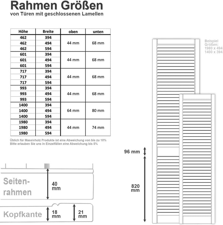 ben+camilla.com Lamellentür Holztür Natur 462 x 394 x 21 mm mit geschlossenen Lamellen für Regale, S