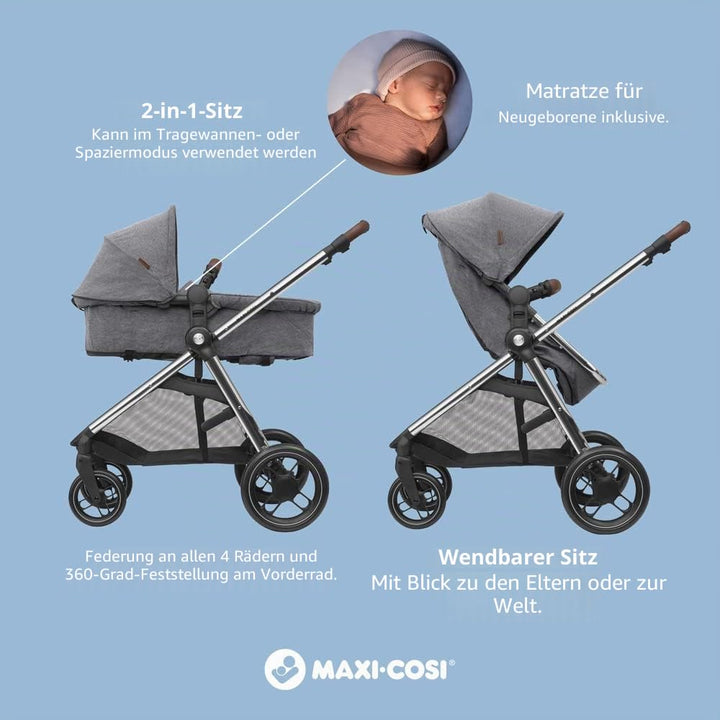 Maxi-Cosi Zelia Luxe 2-in-1-Kinderwagen, wendbarer Sitz, einhändig zusammenklappbar, geeignet von Ge