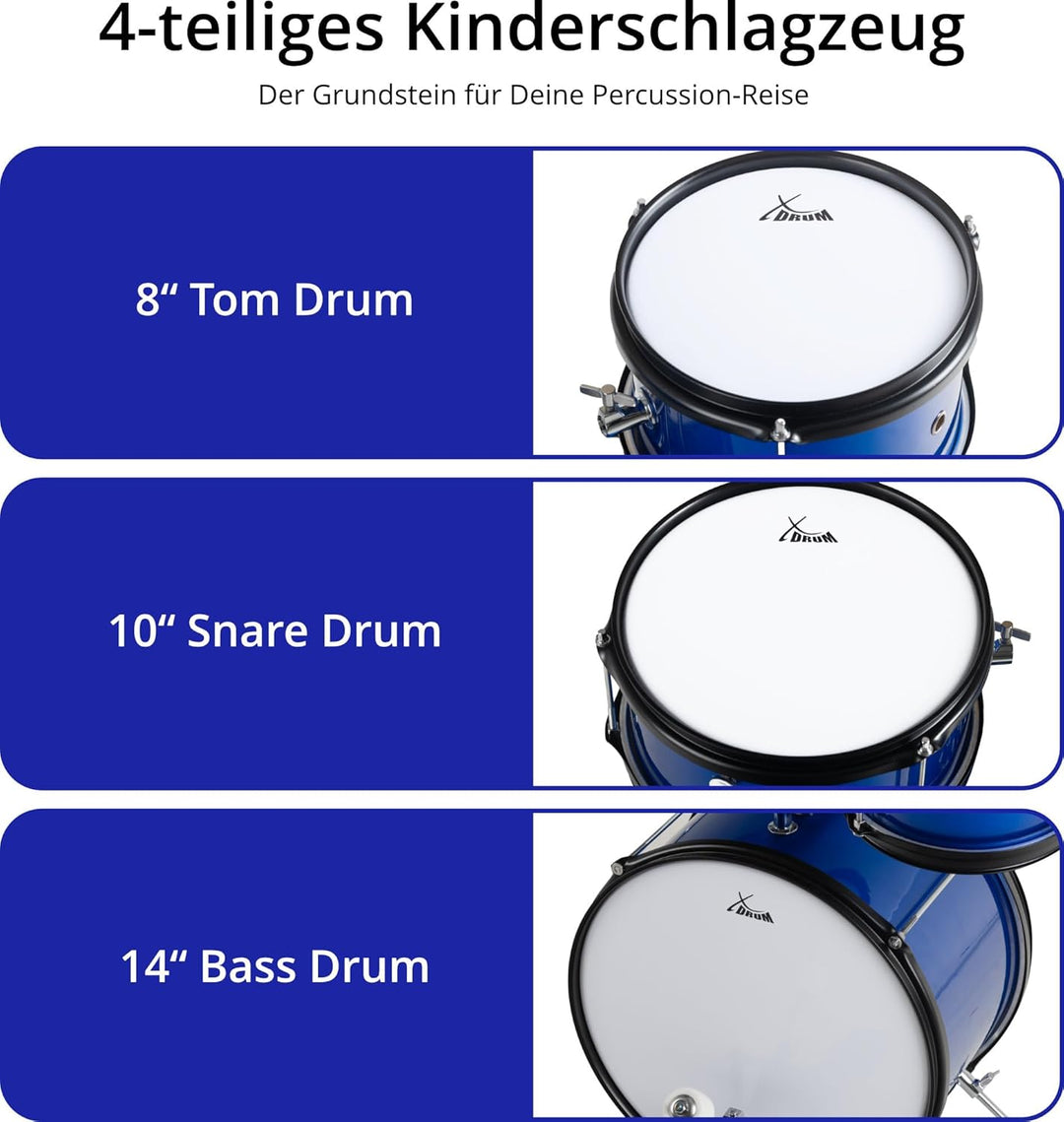XDrum Junior KIDS Schlagzeug inkl. Schule - Kompaktes Kinderschlagzeug - Für Kinder im Alter von 3-5