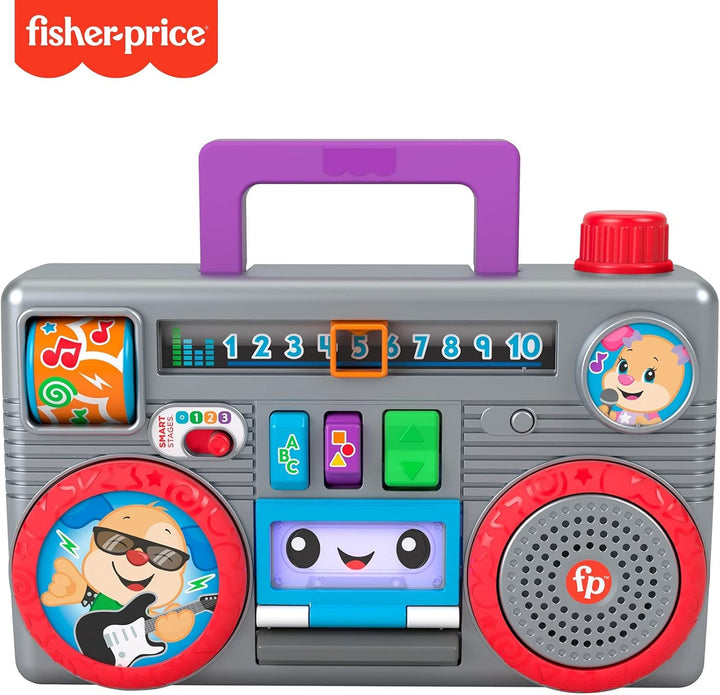Fisher-Price Laugh & Learn Busy Boombox Retro-inspiriertes musikalisches Kleinkindspielzeug mit Lern