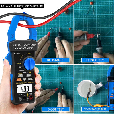 Bluetooth Strommesszange, AC DC Digital Clamp Meter 6000Count TRMS, NCV Voltmeter Amperemeter Ohmmet