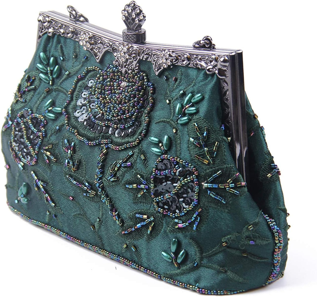 Jywmsc Damen Vintage Floral handgemachte Seed Bead Pailletten Clutch Geldbörse Hochzeit Abendtasche
