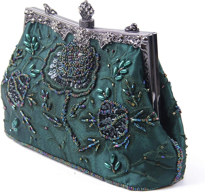 Jywmsc Damen Vintage Floral handgemachte Seed Bead Pailletten Clutch Geldbörse Hochzeit Abendtasche