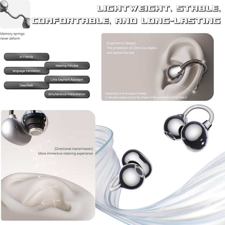 Kopfhörer Kabellos Bluetooth, 6.0 Open Ear Stereo Sportkopfhörer Bluetooth, Klare Anrufe, Kompakt un