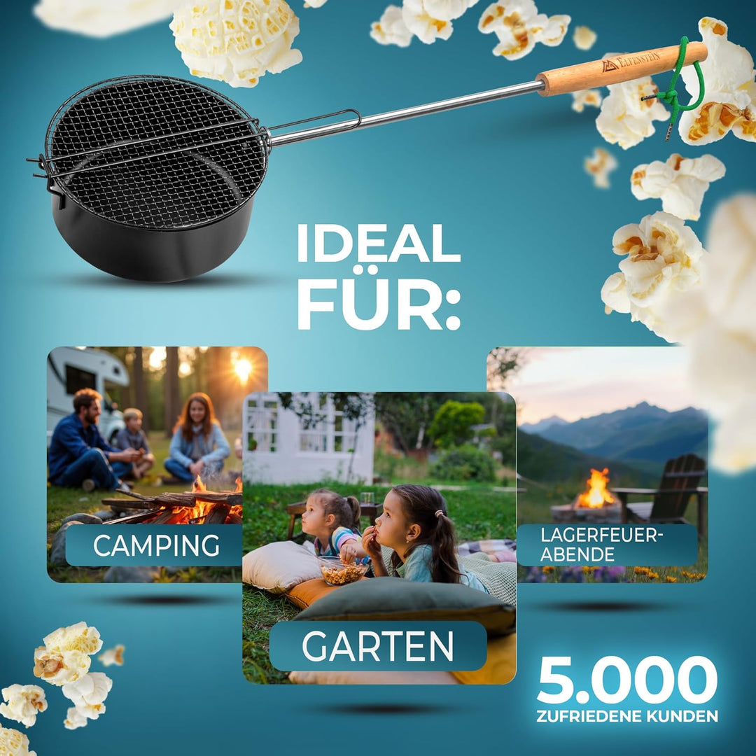 Popcorn Maker Lagerfeuer aus hochwertigen Karbonstahl & Sicherheitsgriff, Outdoor Popcorn-Pfanne für