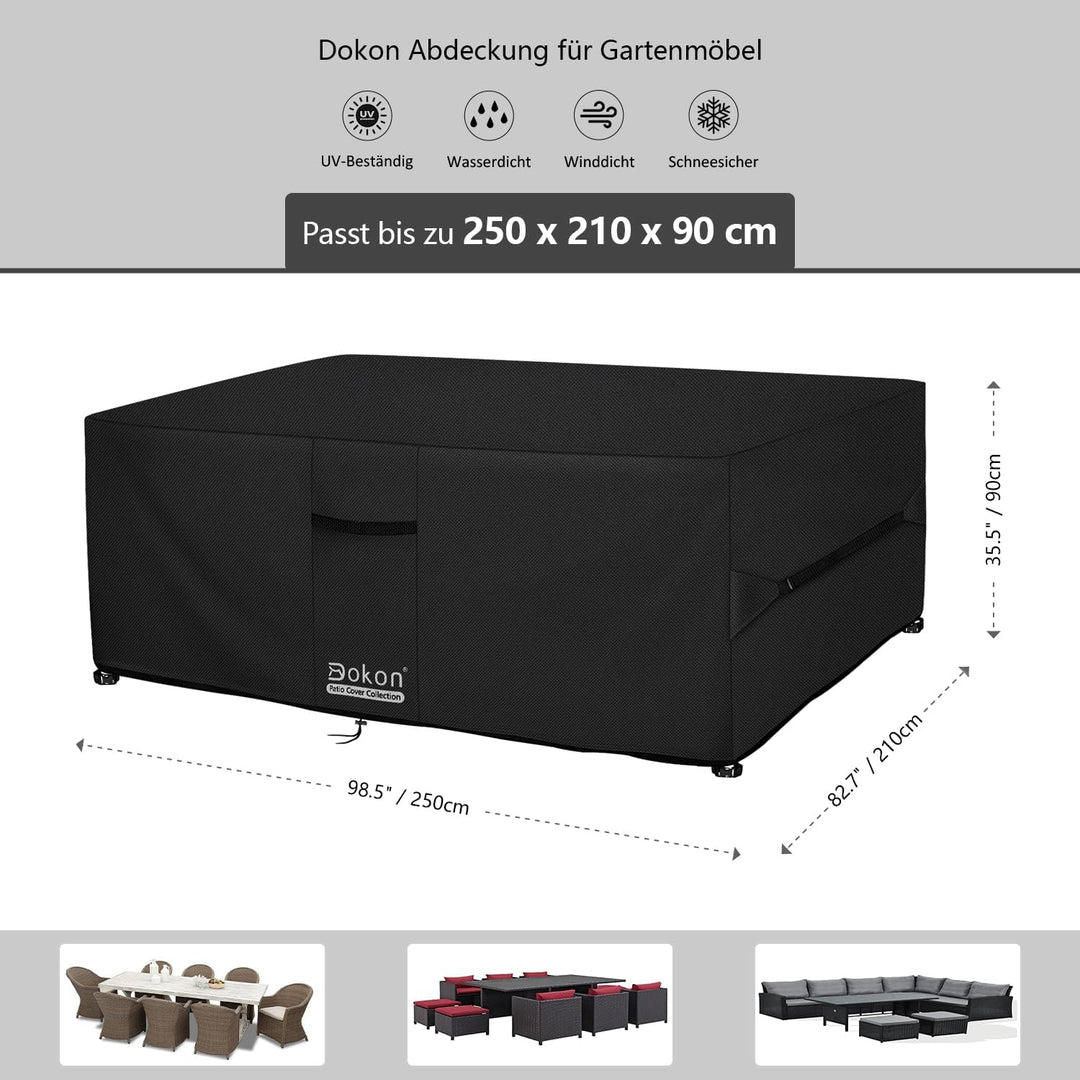 Dokon Abdeckung für Gartenmöbel Winterfest Gartentisch Schutzhülle Outdoor | 420D Oxford, Wasserdich