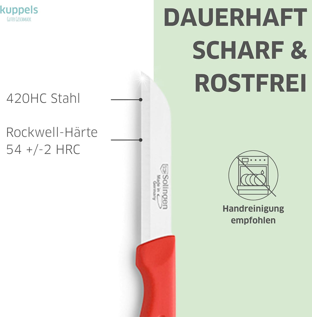 Kuppels SOLINGEN Küchenmesser Set 9 teilig rot, Scharfe Küchenmesser aus 420HC Stahl, Gemüsemesser S
