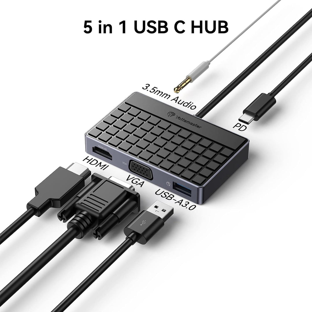 Yottamaster USB C Hub, 5-in-1 USB C Adapter, 100W Power Delivery USB3.0 Typ C Dock, Kompatibel mit W