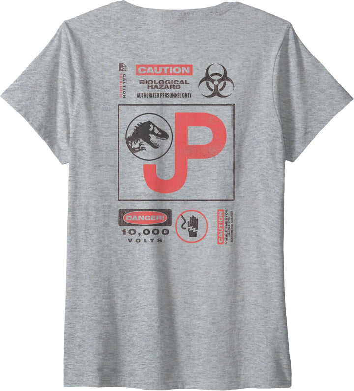 Jurassic Park 30th Anniversary Caution Retro T-Shirt mit V-Ausschnitt