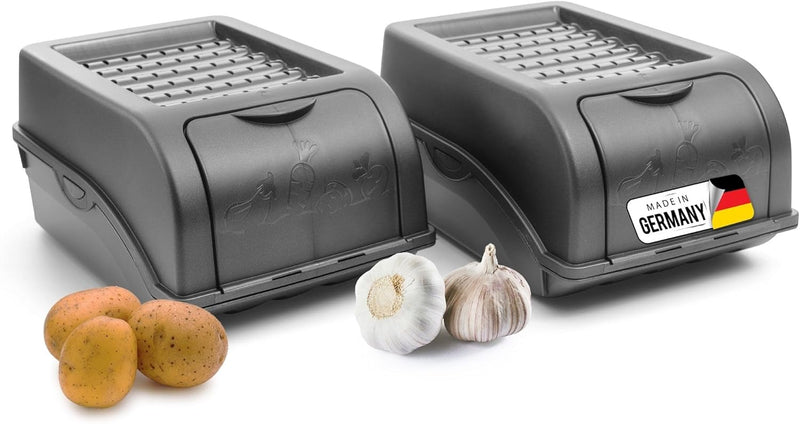 Novaliv Kartoffel Aufbewahrungsbox | 2x klein 3,5L | ANTHRAZIT GRAU | Zwiebelbox | Gemüsebox stapelb