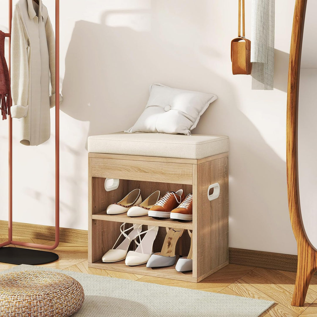 YMYNY Schuhbank mit Sitzfläche und Schublade, 2-Stufig Schuhschrank mit sitzbank, Schuhregal Klein m