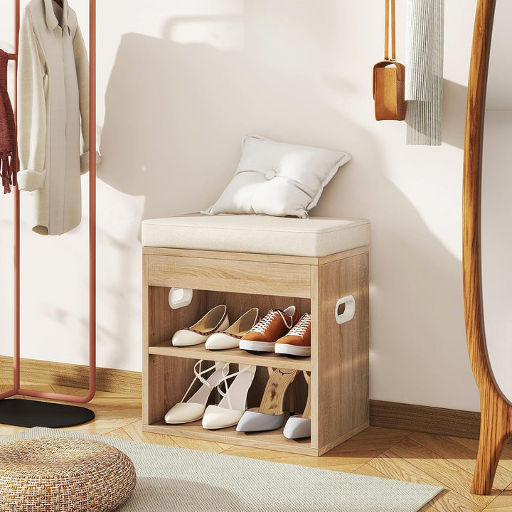 YMYNY Schuhbank mit Sitzfläche und Schublade, 2-Stufig Schuhschrank mit sitzbank, Schuhregal Klein m