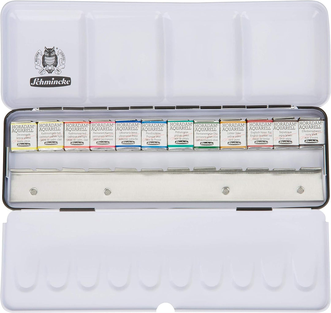 Schmincke – HORADAM AQUARELL Farbkasten mit 12 feinsten Aquarellfarben, 74412097, Metallkasten, Mals