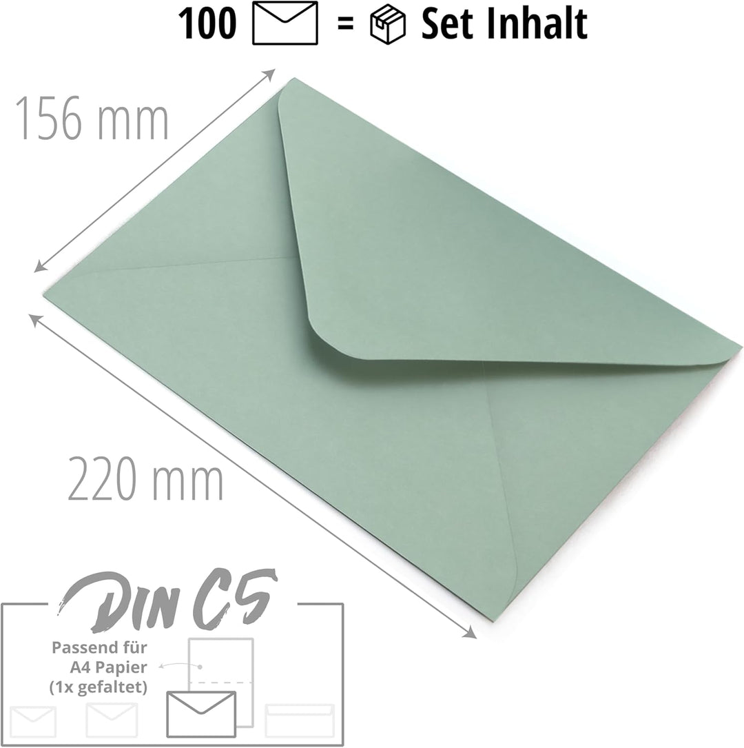 Japun – Briefumschläge (100 Stück) aus Papier, Kuvert, Umschlag ohne Fenster - DIN C5-220 x 156 mm -