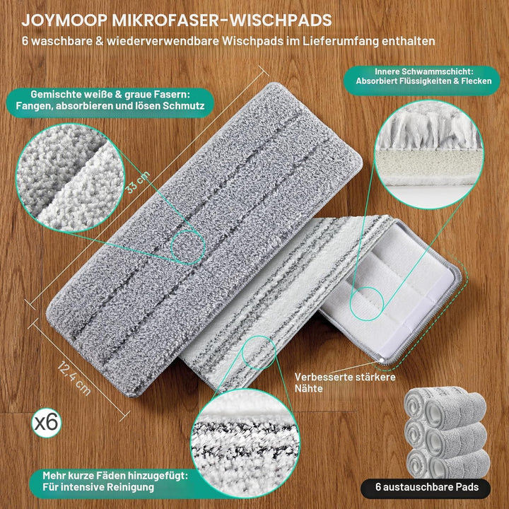 JOYMOOP Wischmopp und Eimer mit Auswringer-Set für Zuhause, weisses, flaches Quetsch-Mopp-Eimer-Set