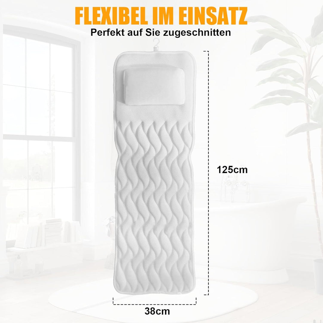 Badewannenkissen Ganzkörper (128 x 38 cm) – Ergonomisches Badekissen | mit 3D-Air-Mesh-Technologie &amp;