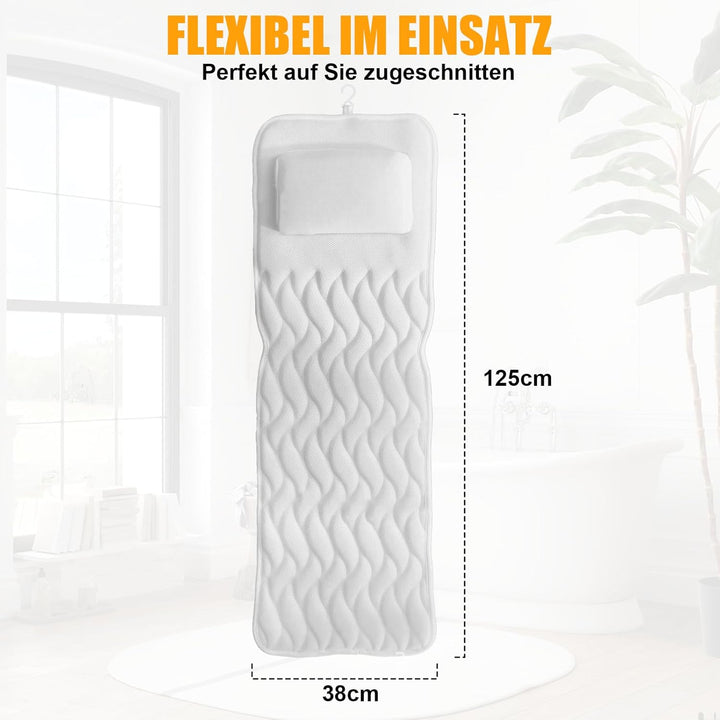 Badewannenkissen Ganzkörper (128 x 38 cm) – Ergonomisches Badekissen | mit 3D-Air-Mesh-Technologie &amp;