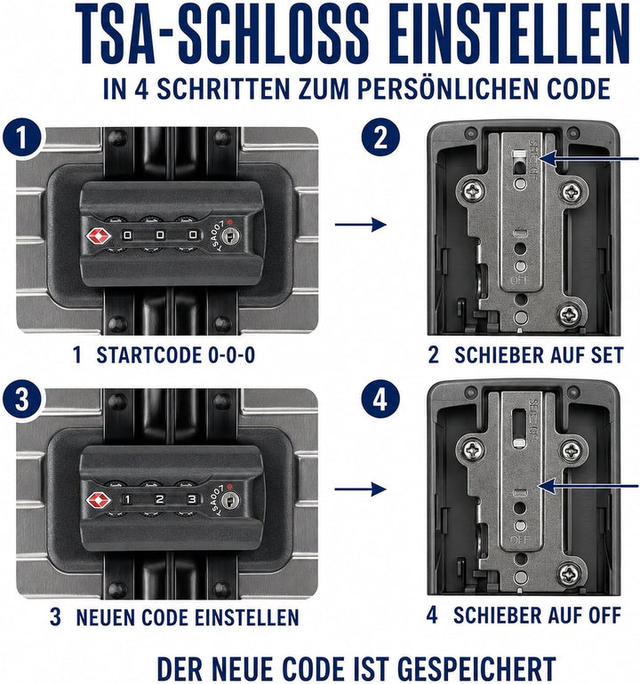 Travelhouse 100% Aluminium Reisekoffer Schwarz M-66cm Hartschalenkoffer 2X TSA Zahlenschloss 4 Silen