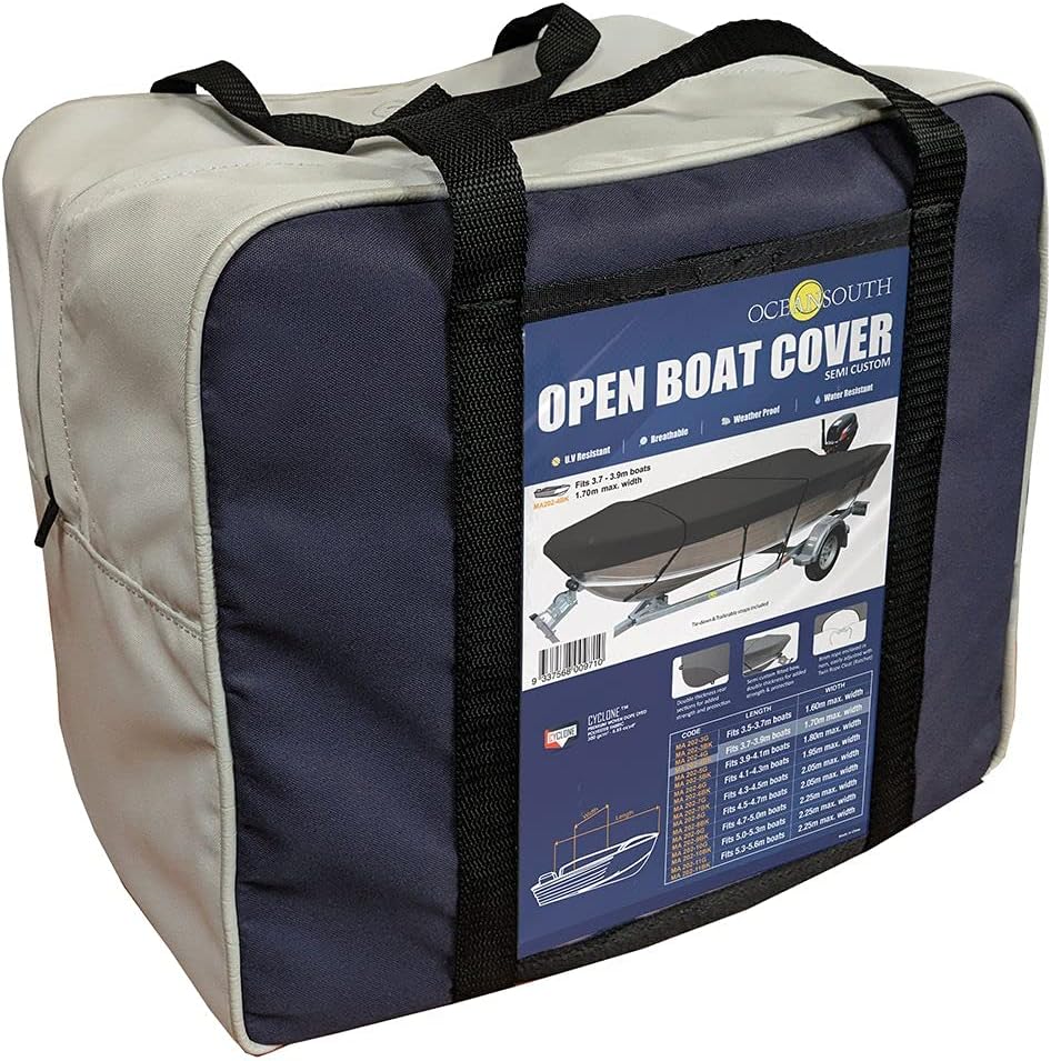 Oceansouth Persenning Abdeckplane für Offene Boote Schwarz Länge 3.5m - 3.7m, Schwarz Länge 3.5m - 3