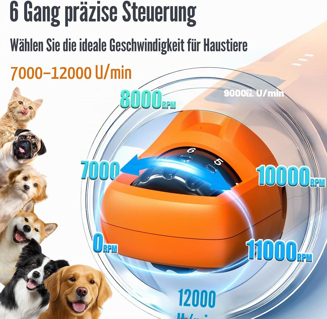 Casfuy Neue 6-Gang Krallenschleifer für Hunde – 50% Mehr Leistung mit 2 LED Lichtern Leise 7 Stunden