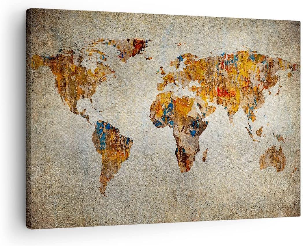 Bilder auf Leinwand Welt Karte Kontinente Geographie Leinwandbild 70x50cm Wandbilder Dekoration Wohn