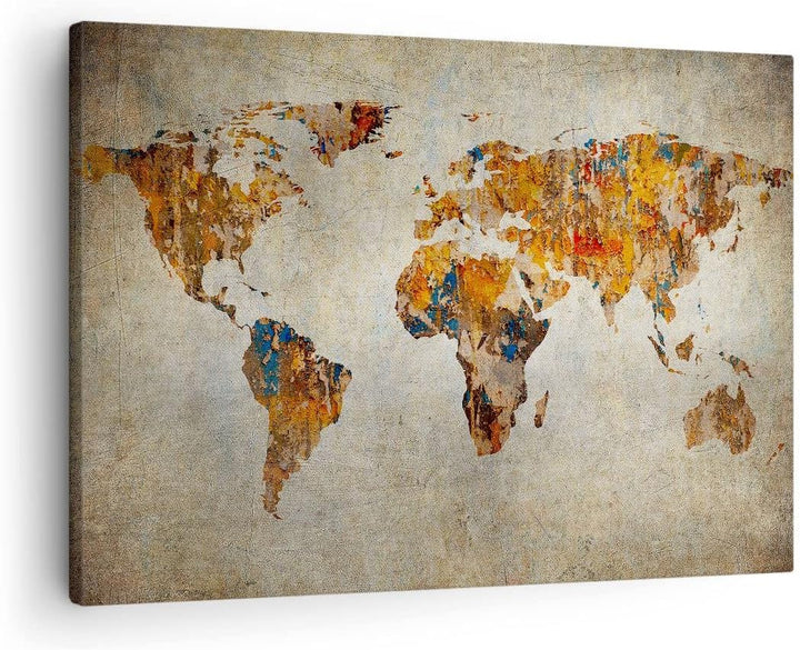 Bilder auf Leinwand Welt Karte Kontinente Geographie Leinwandbild 70x50cm Wandbilder Dekoration Wohn
