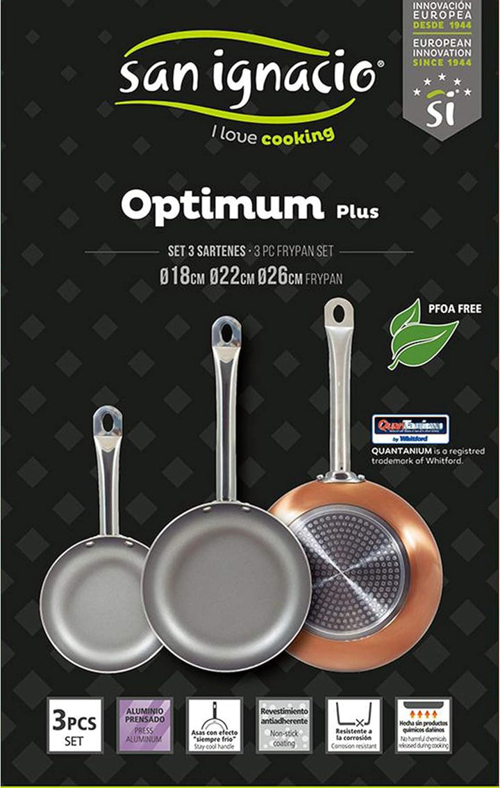 3er Set Bratpfanne (18,22,26cm) aus gepresstem Aluminium, induktionsgeeignet, Optimum Plus Set 18/22