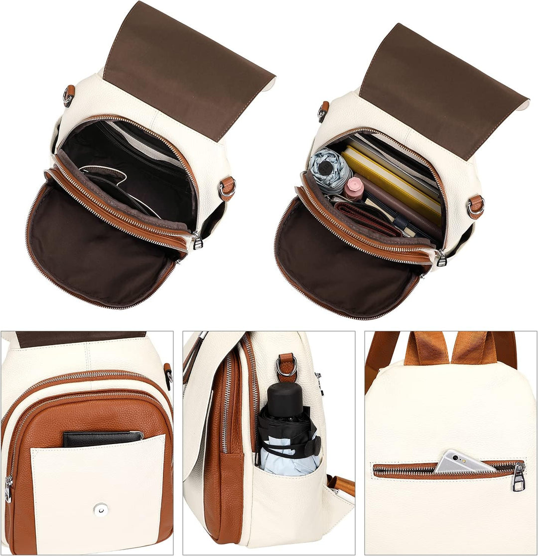 ALTOSY Weiches Echtes Leder Rucksack Tasche Damen Convertible Rucksäcke Umhängetasche (S85 Beige/Bra