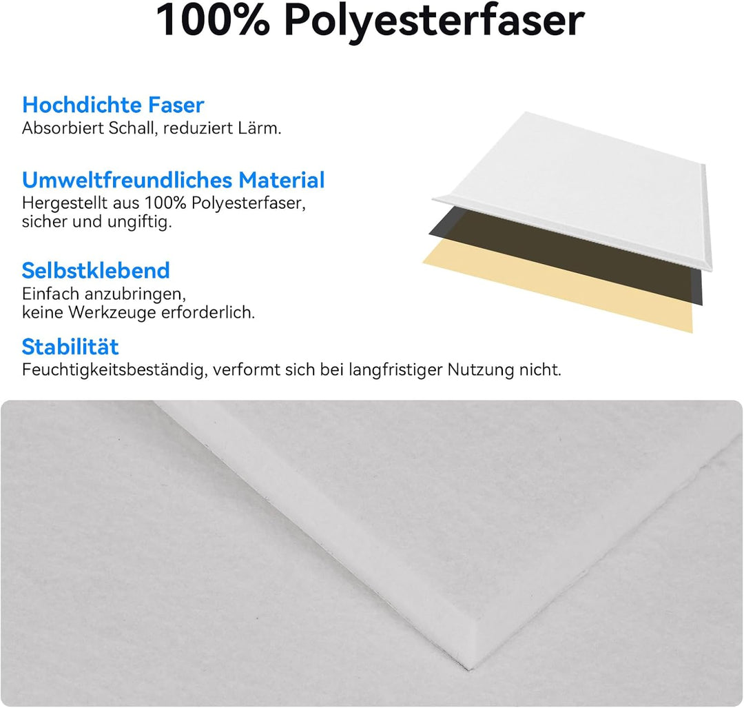 12 Stück Akustikplatten selbstklebend, Abdeckung 1.44㎡, 30*40*0.9cm, Schallschutz &amp; Schalldämmung fü