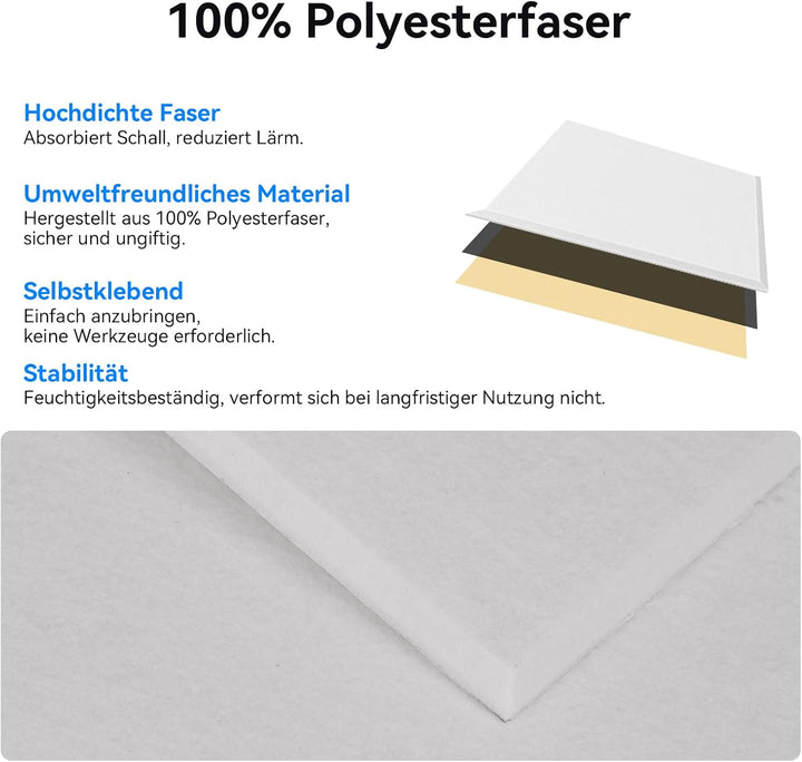 12 Stück Akustikplatten selbstklebend, Abdeckung 1.44㎡, 30*40*0.9cm, Schallschutz &amp; Schalldämmung fü
