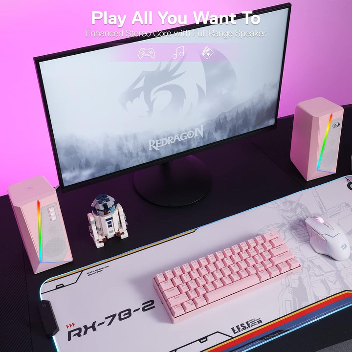 Redragon GS520 RGB Gaming Lautsprecher 2.0 USB Rosa | Desktop Stereo Lautsprecher 2.0 Kanal PC 6 Far