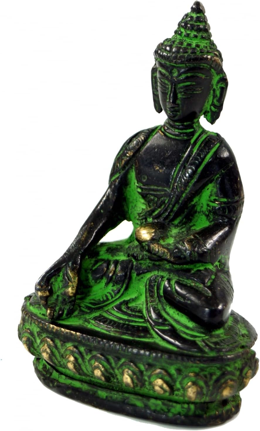 GURU SHOP Buddha Statue aus Messing Bhumisparsa Mudra 10 cm - Modell 1, Grün, Buddhas, Modell 1