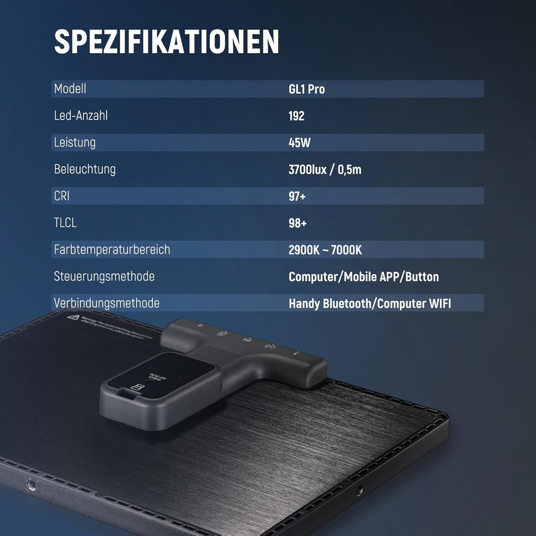 NEEWER GL1 PRO 15,5" Key Light Streaming Licht, Video Licht mit 2,4G, Mac, PC Steuerung und iOS Andr